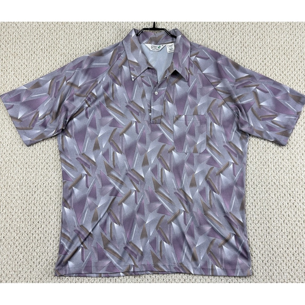 Vtg Resort Ware Shirt Men XL Geometric Polo Daggar Collar 70s Disco USA Made